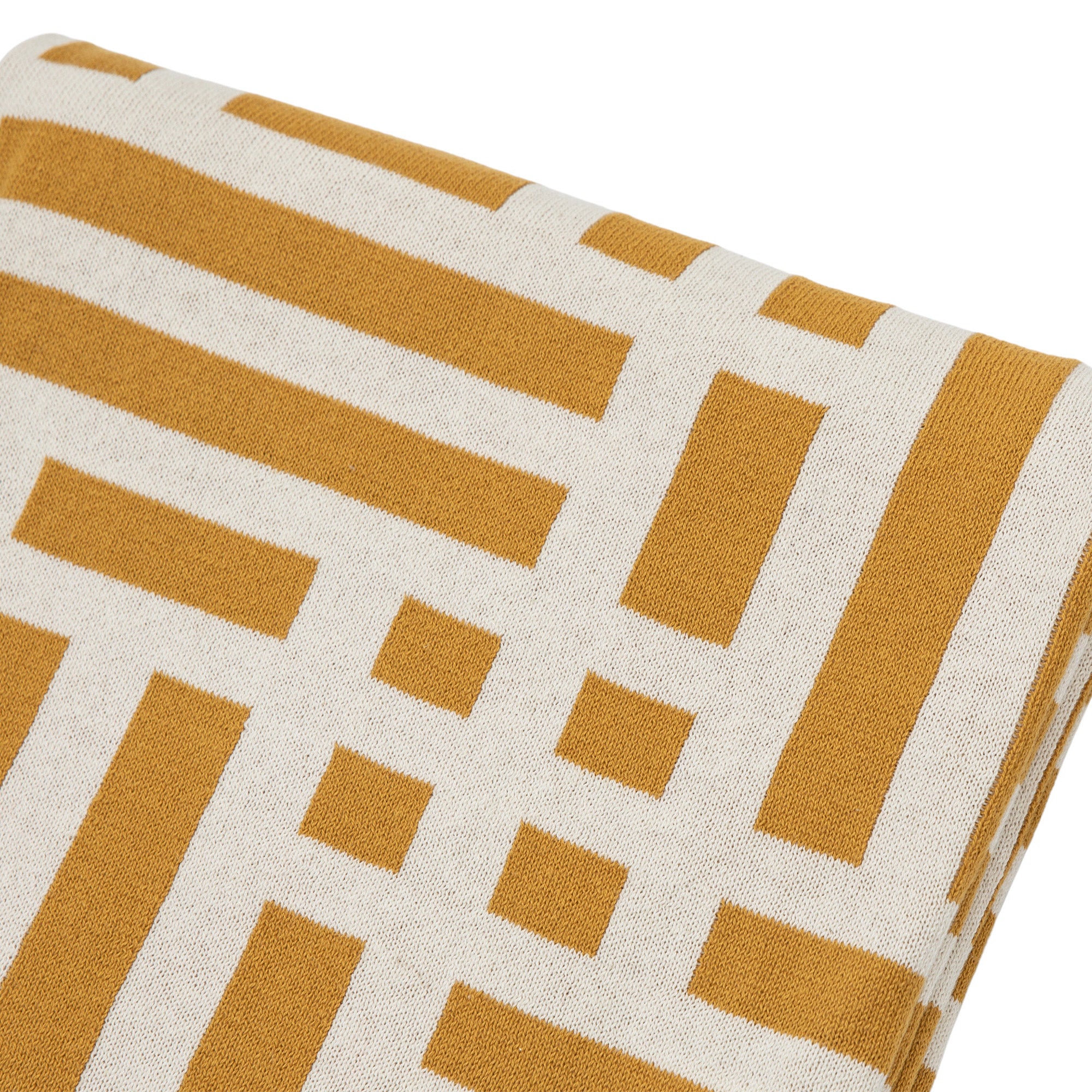 Mayfair Aztec Knitted Tassel Ochre Yellow Throw